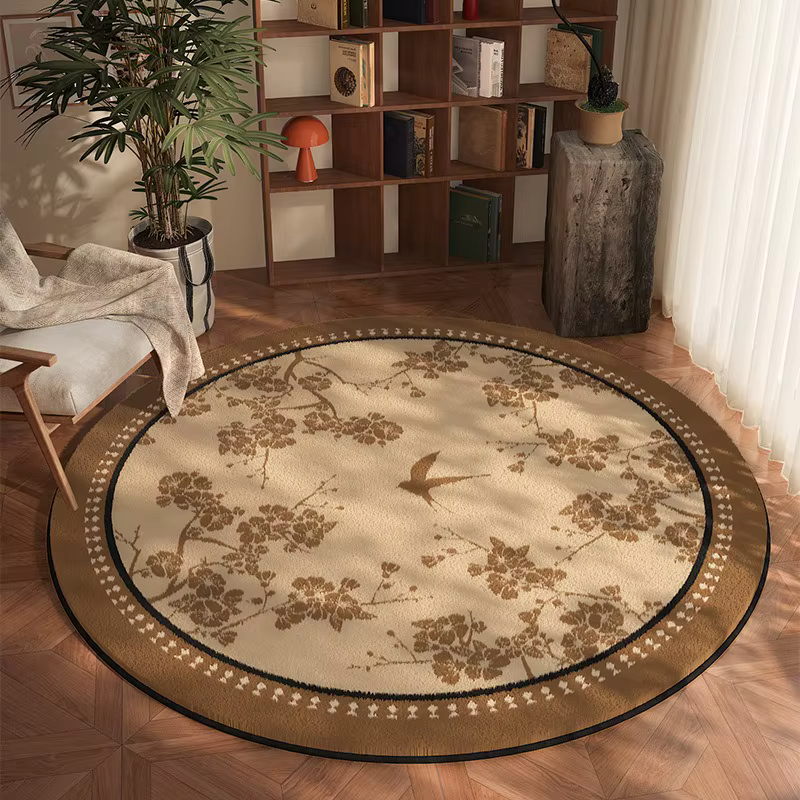 Tapis rond classique à damier noir et marron, doux, antidérapant, pour salon, chambre à coucher, décoration intérieure, tapis de sol, design moderne