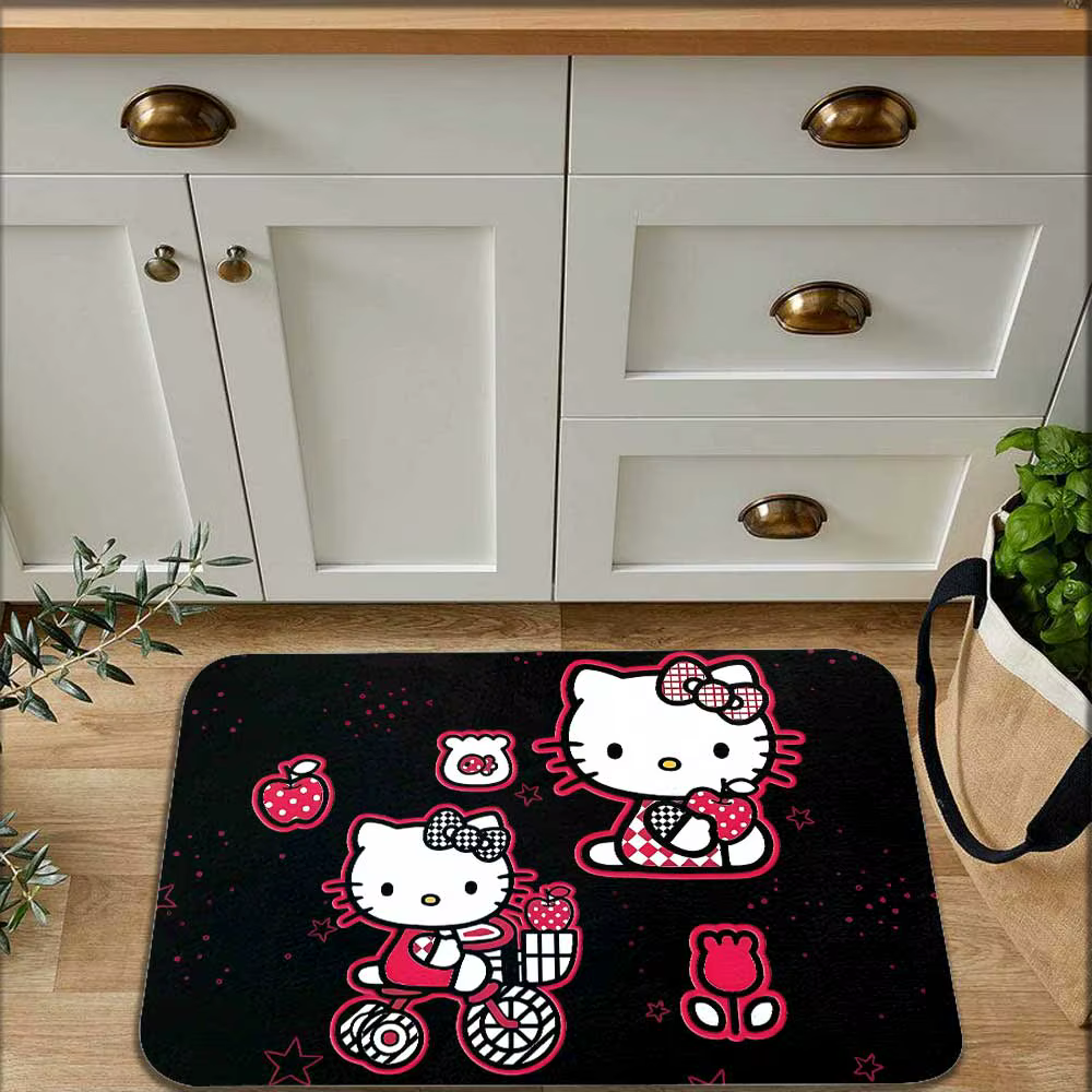 Tapis de porte d'entrée Kawaii noir Kitty