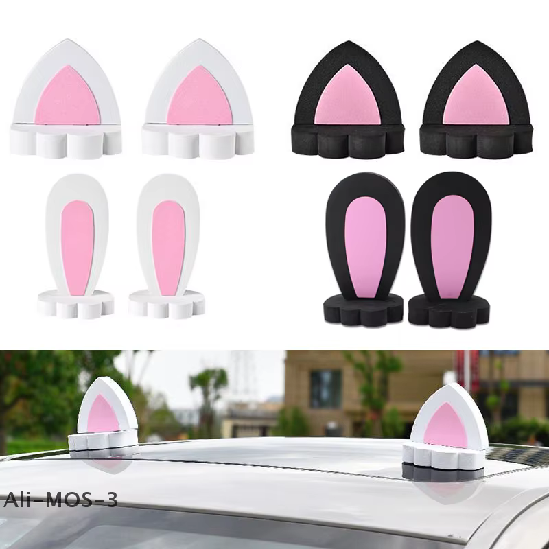 【S】 Décoration de toit de voiture Modification de voiture personnalité dessin animé mignon extérieur de voiture oreilles de lapin décorations d'oreille de chat 1 paire
