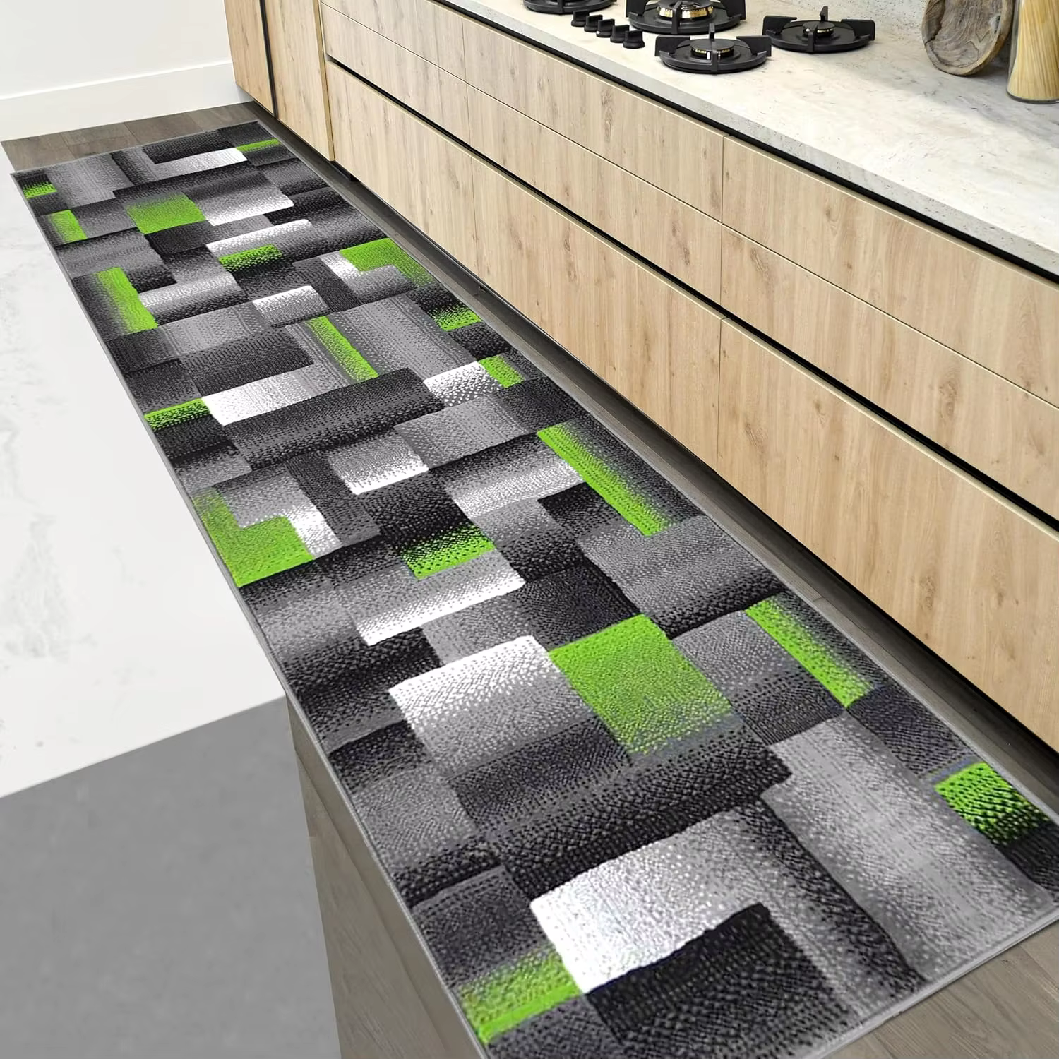 Tapis d'intérieur à motifs géométriques abstraits modernes carrés vert