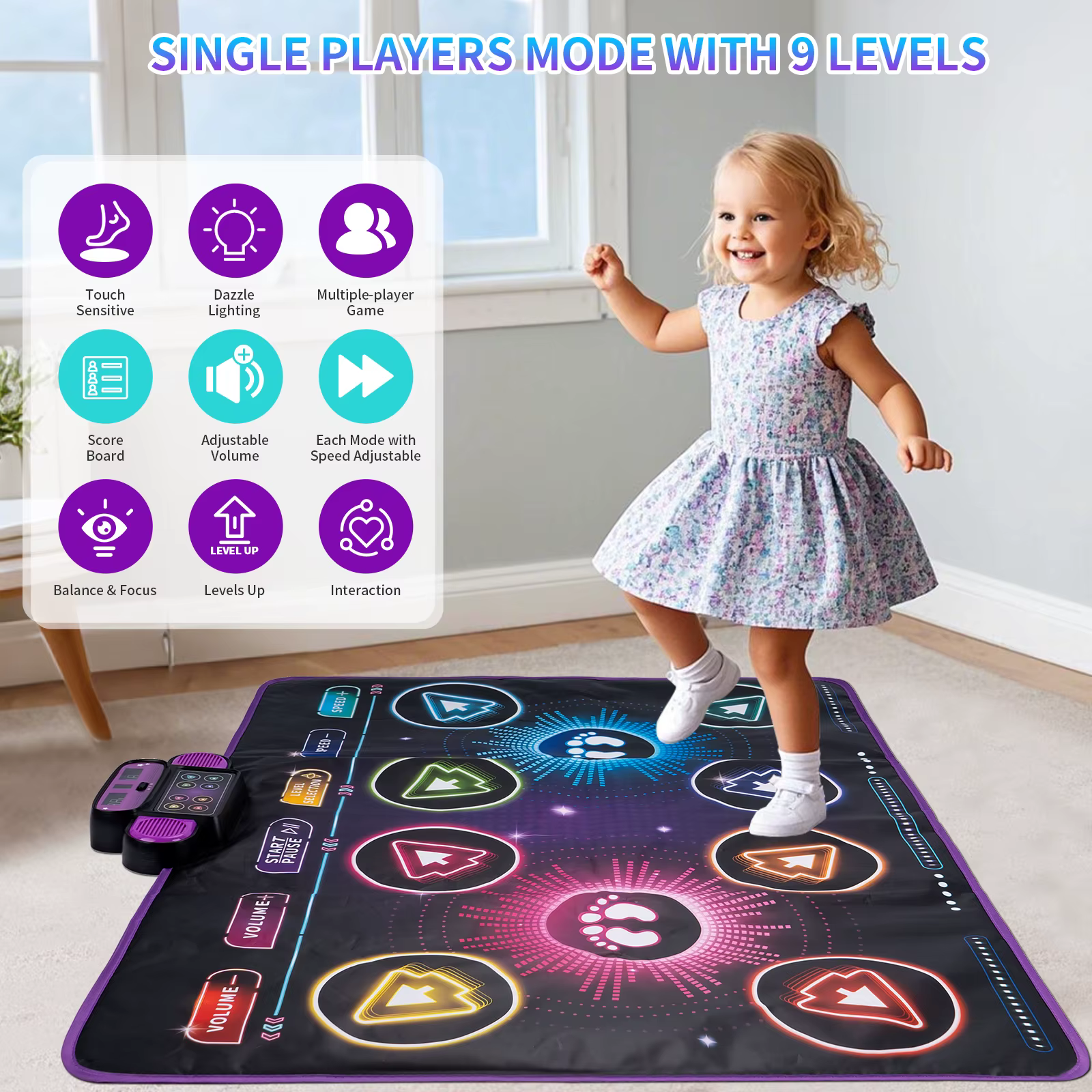 Tapis de danse électronique pour enfants, couverture de danse, Mode Double joueurs avec 9 niveaux, couverture musicale au sol, jouets éducatifs, cadeaux pour enfants
