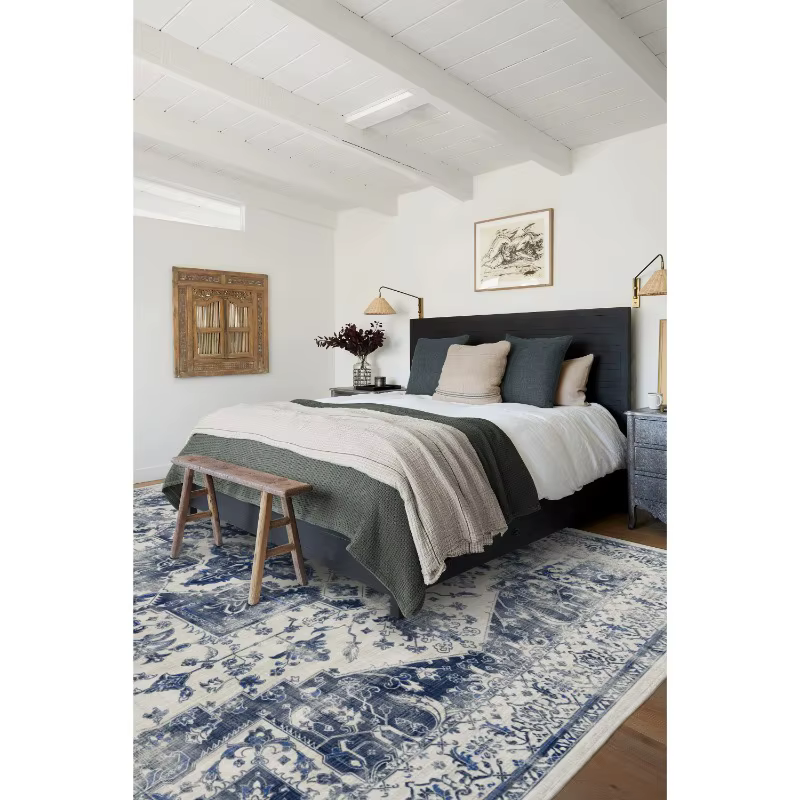 Tapis d'intérieur vintage Lea bleu lavable