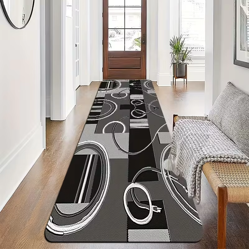 Tapis de course géométriques modernes noirs et dorés avec antidérapant