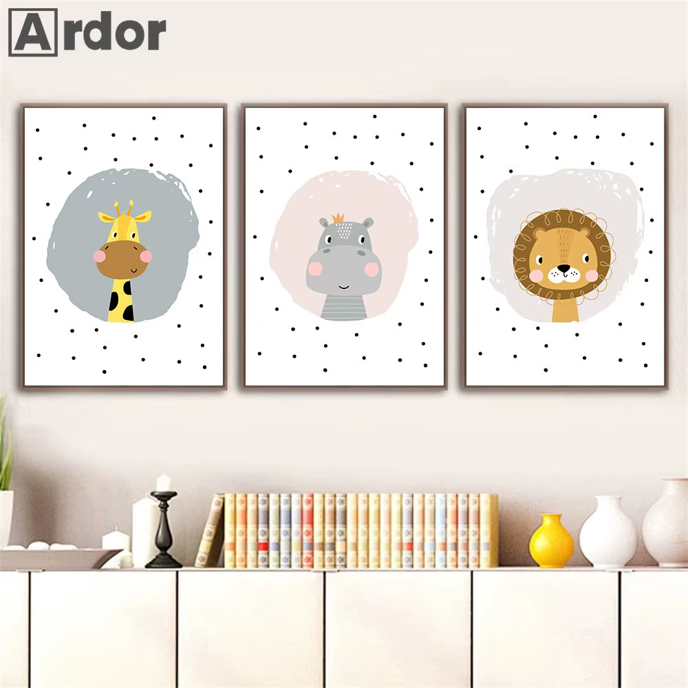 Affiches d'animal de bébé Krasnogirafe discutant lapin ours, impressions de peinture de pépinière, impression d'art mural pour enfant, nordique, gérer la décoration de chambre d'enfants