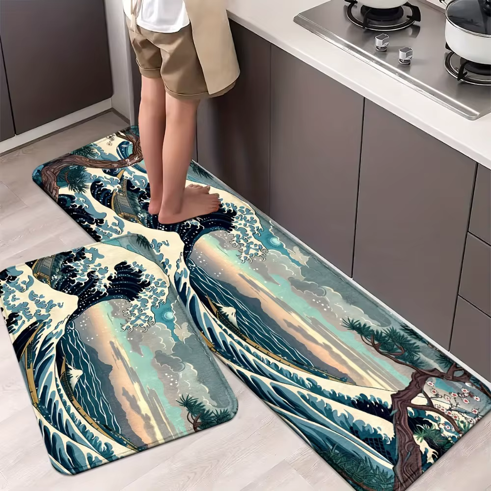 Tapis japonais à motif ondulé ukiyo-e