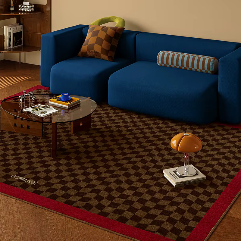 Tapis simple à carreaux rétro pour salon
