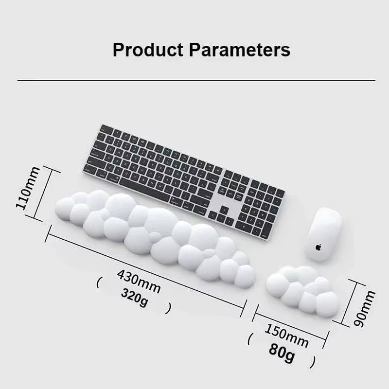 Tapis de souris avec repose-poignet ergonomique en forme de nuage pour clavier d'ordinateur, repose-poignet pour bras avec base antidérapante, repose-poignet étendu