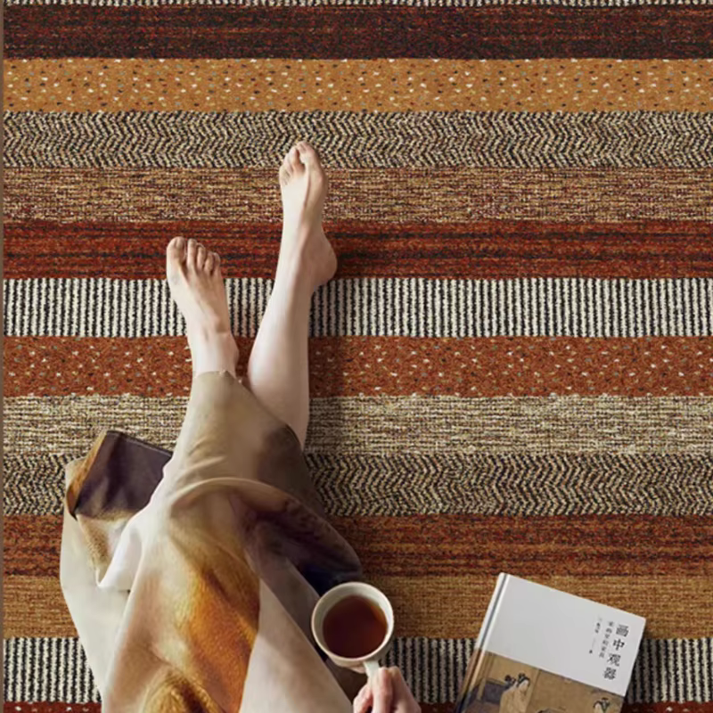 Tapis de salon rétro, rayé de haute qualité
