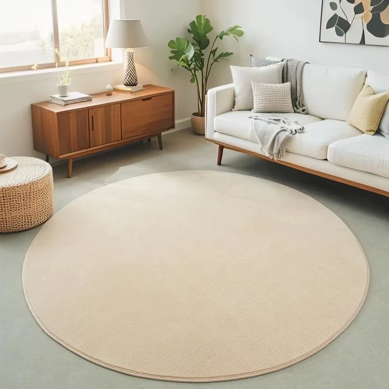 Tapis rond en velours corail pour salon moderne