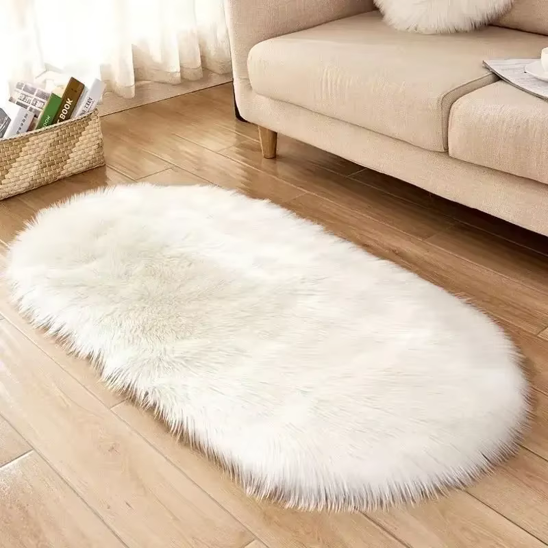 Tapis de luxe en fausse fourrure, grand tapis en peluche douce et moelleuse en velours noir et blanc pour salon, chambre à coucher, tapis décoratif
