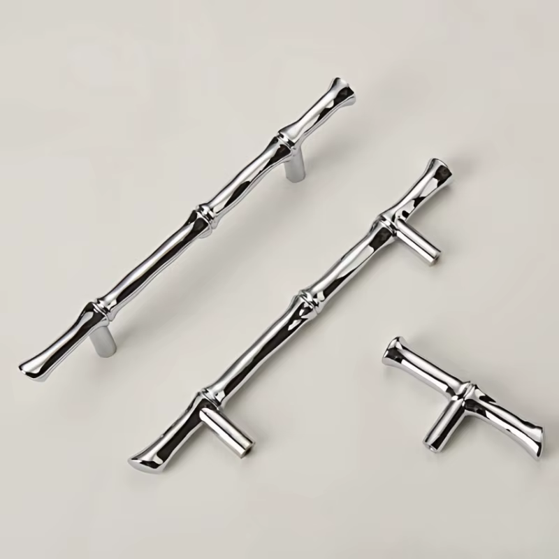 Poignée de meuble en forme de bambou en bronze nordique, en laiton massif, pour armoire de cuisine, poignée en T pour armoire, boutons vintage pour chambre à coucher
