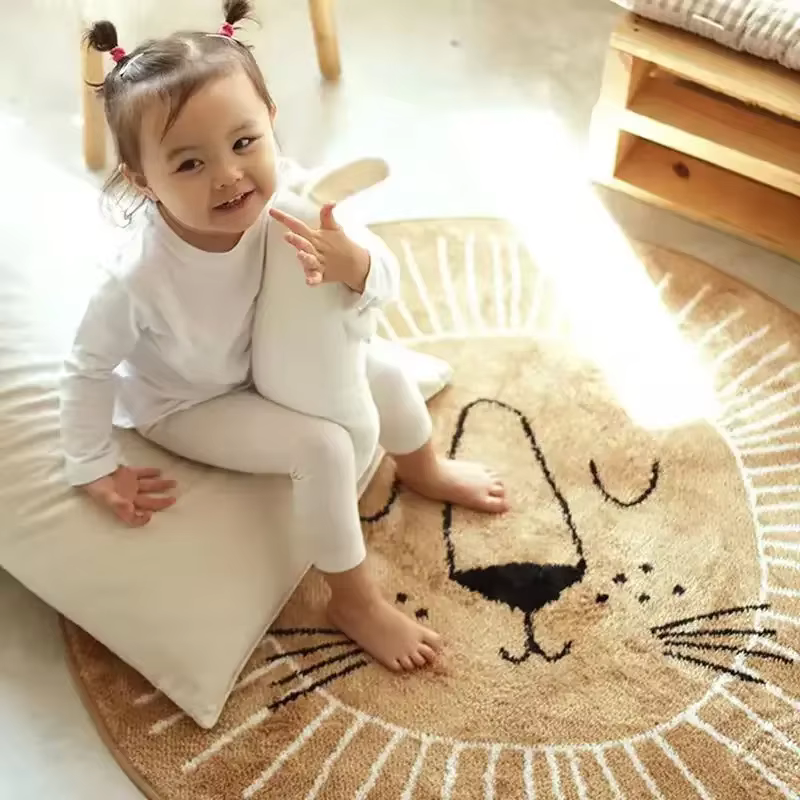 Tapis de jeu rond en forme de Lion de dessin animé pour enfants