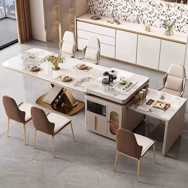 Ensemble de table à manger moderne de 140cm, 160cm, 180cm, avec 6 chaises, tables à manger carrées de luxe en dalle de roche, meubles de maison Kitcjen Pliante