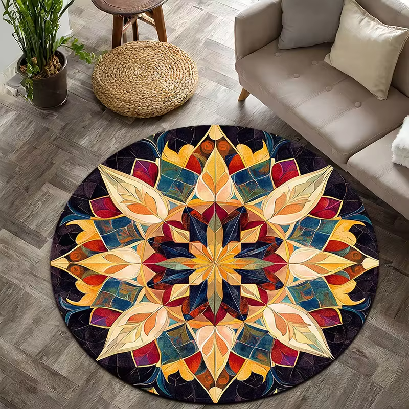 Tapis rond bohème floral style ferme