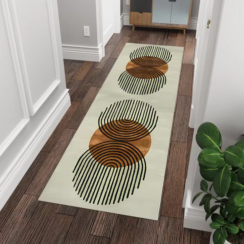 Tapis de sol abstrait géométrique tortue de mer et poisson koi pour couloir