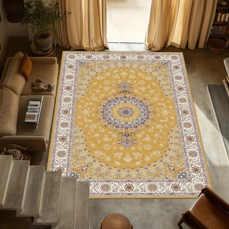 VIKAMA Tapis vintage persan antidérapant bleu marine à motifs floraux lavable pour la décoration du salon et de la chambre