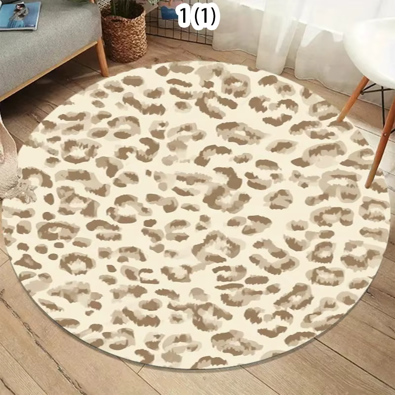 Tapis rond classique beige marron à imprimé léopard