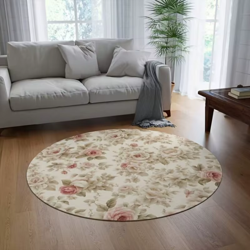 Tapis rond d'extérieur noir beige bohème mandala lotus