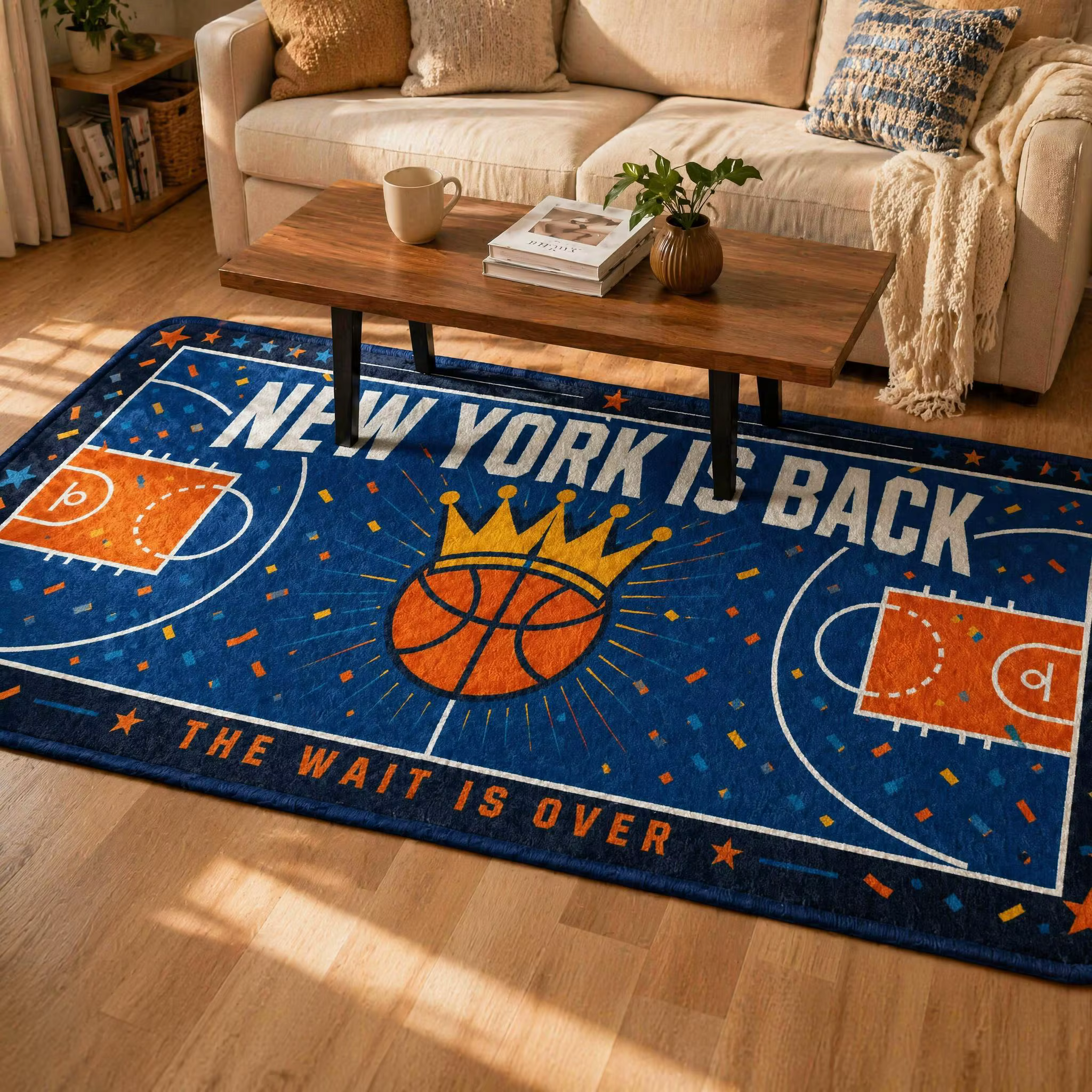 Tapis de sol antidérapant motif confettis de la cour de basket de New York NEW