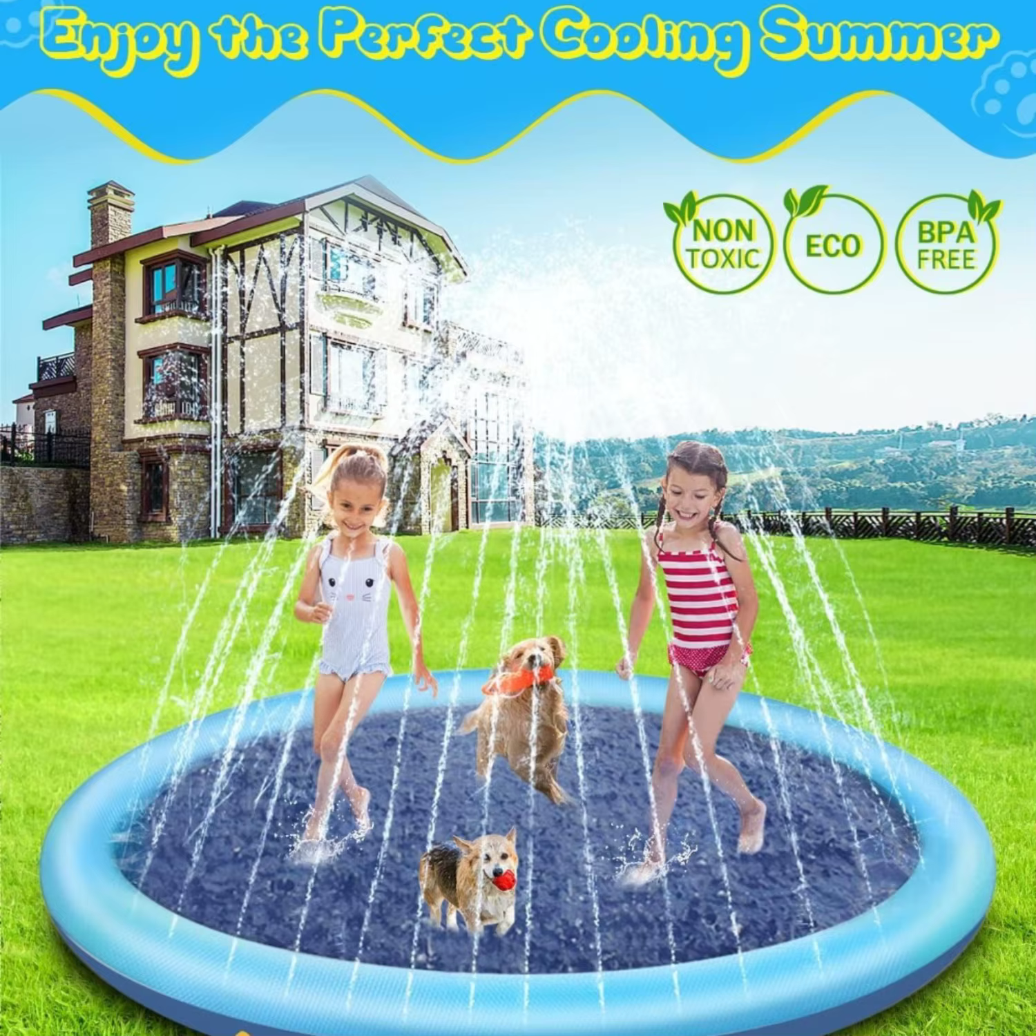Tapis de jeu interactif pour animaux de compagnie de 100 cm, jouet d'été pour divertissement familial, tapis rafraîchissant adapté aux jeux interactifs avec les chiens