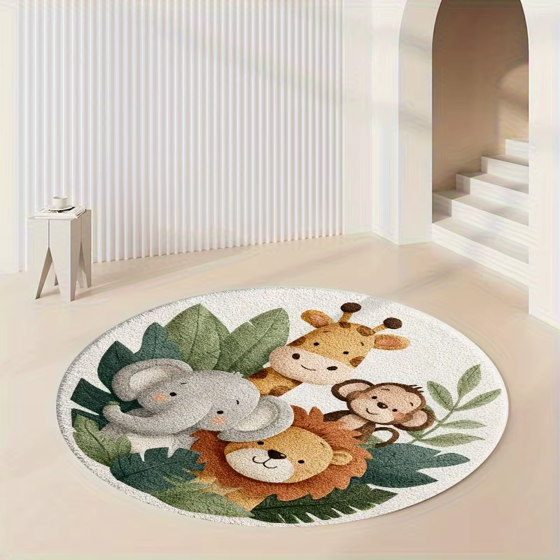 Tapis rond VIKAMA avec animaux de la jungle
