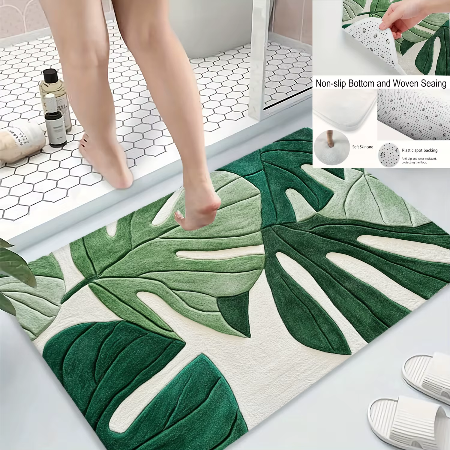 Tapis de sol 2D à motif de feuilles vertes