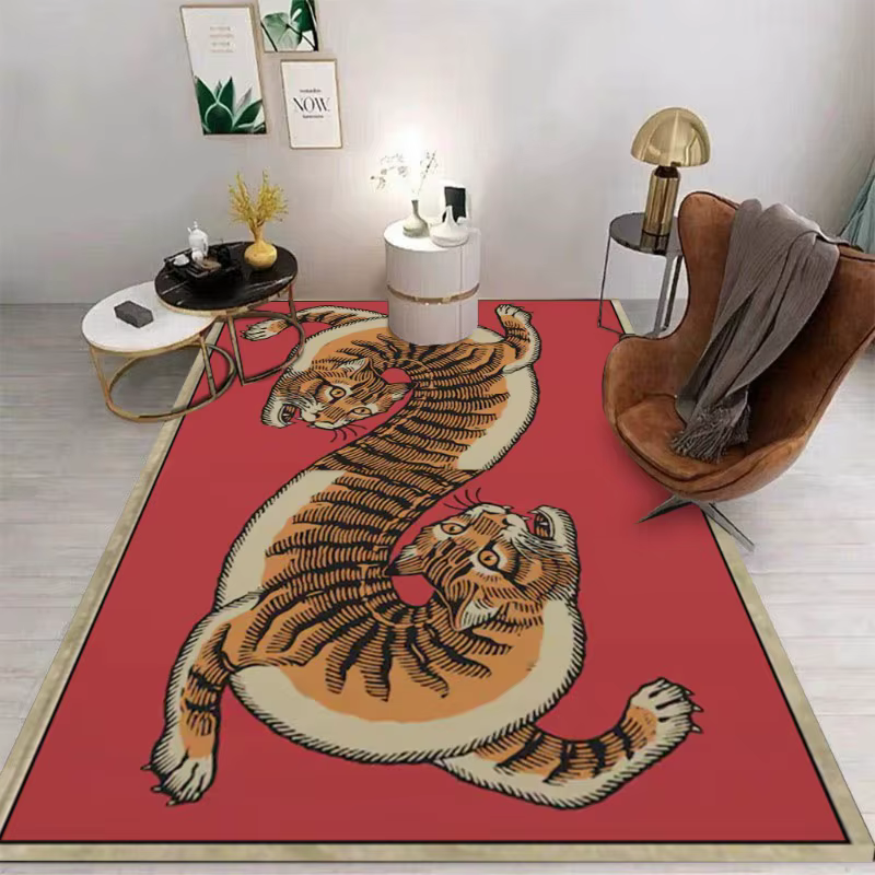 Tapis éclectique imprimé tigre rouge et Orange