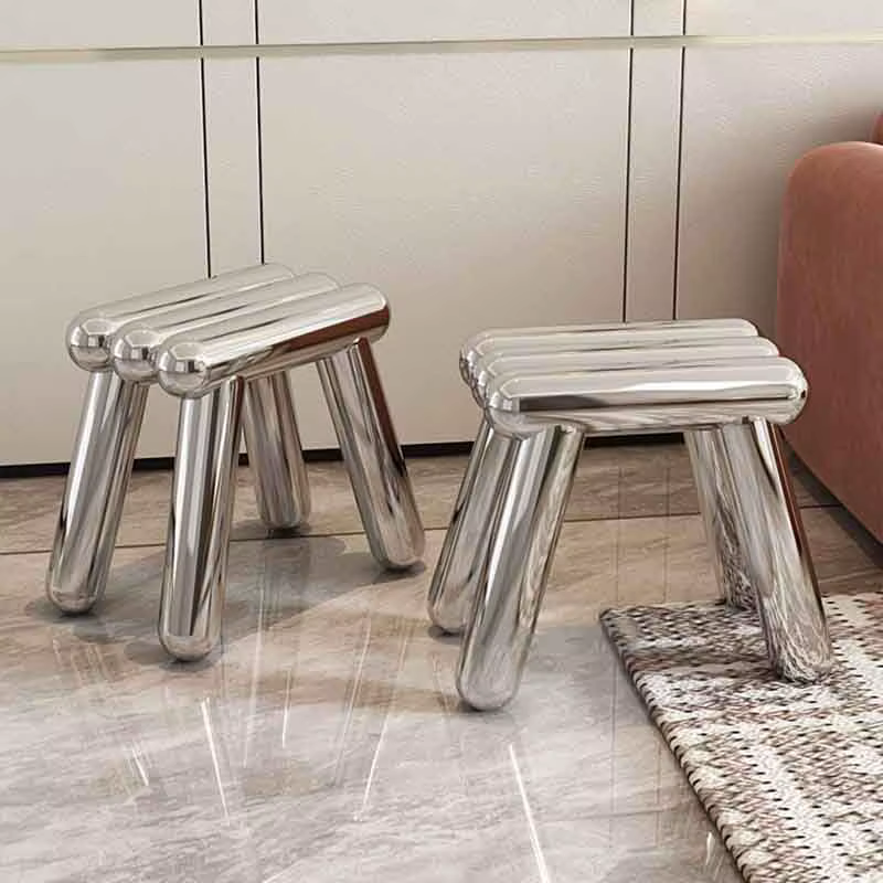 Tabouret en acier inoxydable, tabouret à langer pour chaussures de maison, repose-pieds, sièges en métal, tabouret d'art de luxe, chaise de loisirs, meubles nordiques, personnalisé