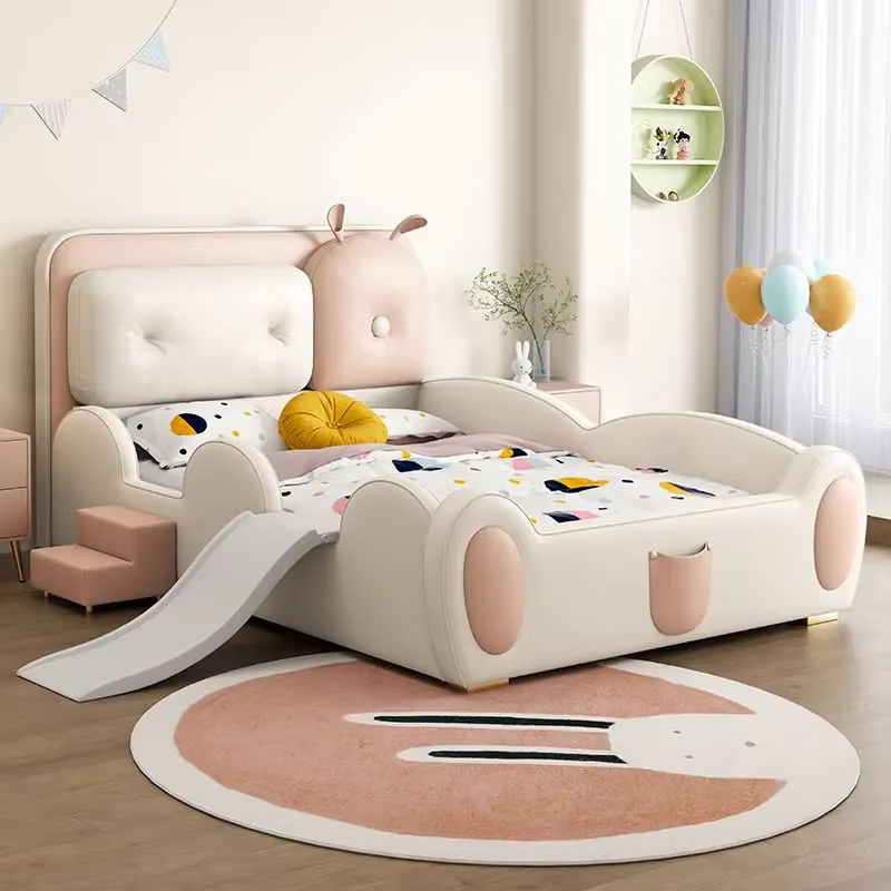 Lit simple pour enfants 120x200cm, avec toboggan de clôture, pour garçons et filles, tête de lit, dossier, princesse, cadres de lit Double, meubles de chambre à coucher