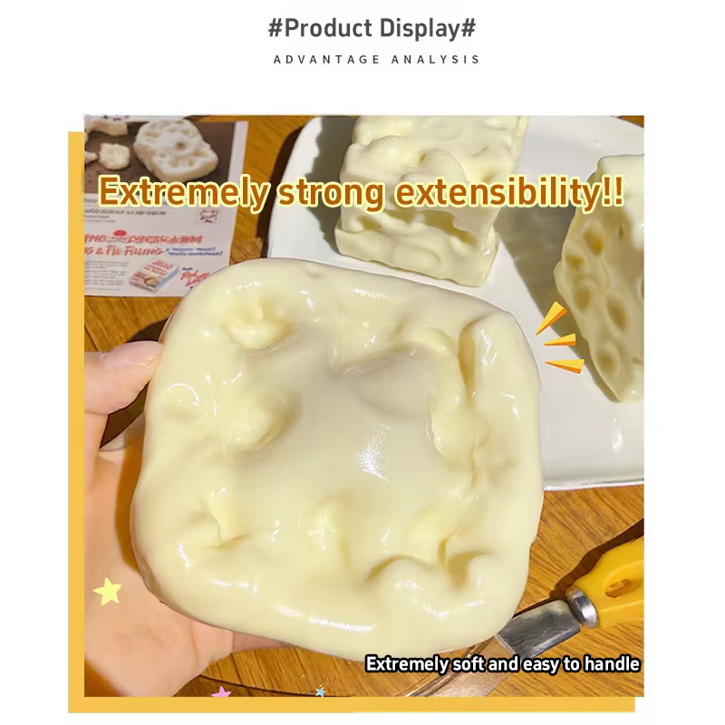 Balle anti-stress en plastique souple, faite à la main, en forme de fromage, à presser, à l'huile de noix de coco, non rebondissante, cadeaux de fête, souvenirs