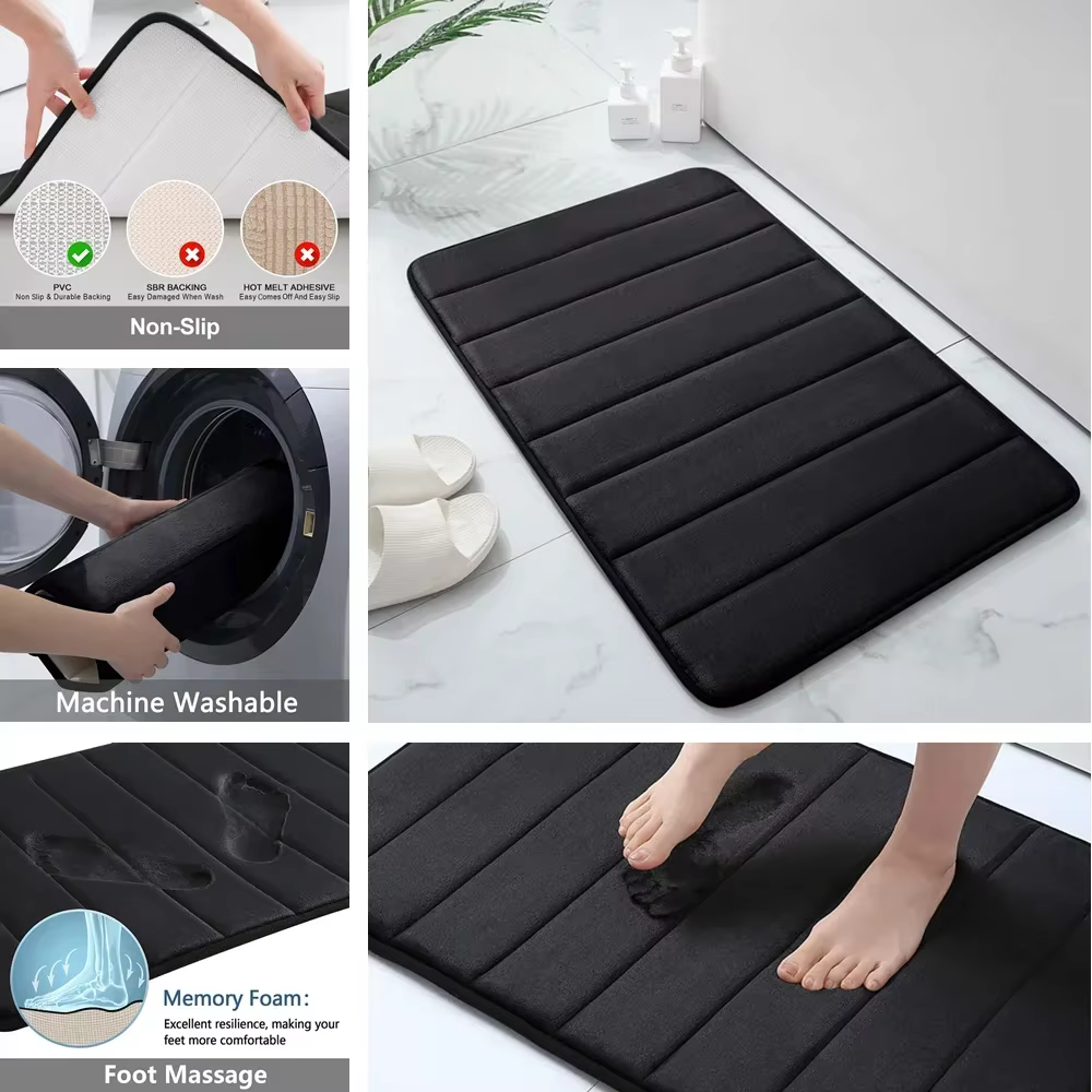 Ensemble de tapis de salle de bain en mousse à mémoire de forme, antidérapant, Super absorbant, pour sol de salle de bain, lavable en Machine, 1/2/3 pièces