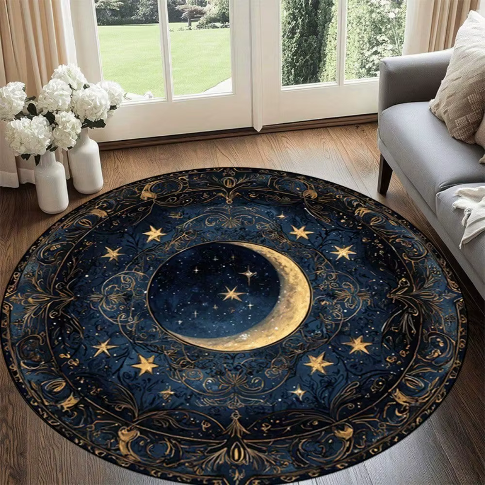 Tapis de sol circulaire à motif étoile et lune