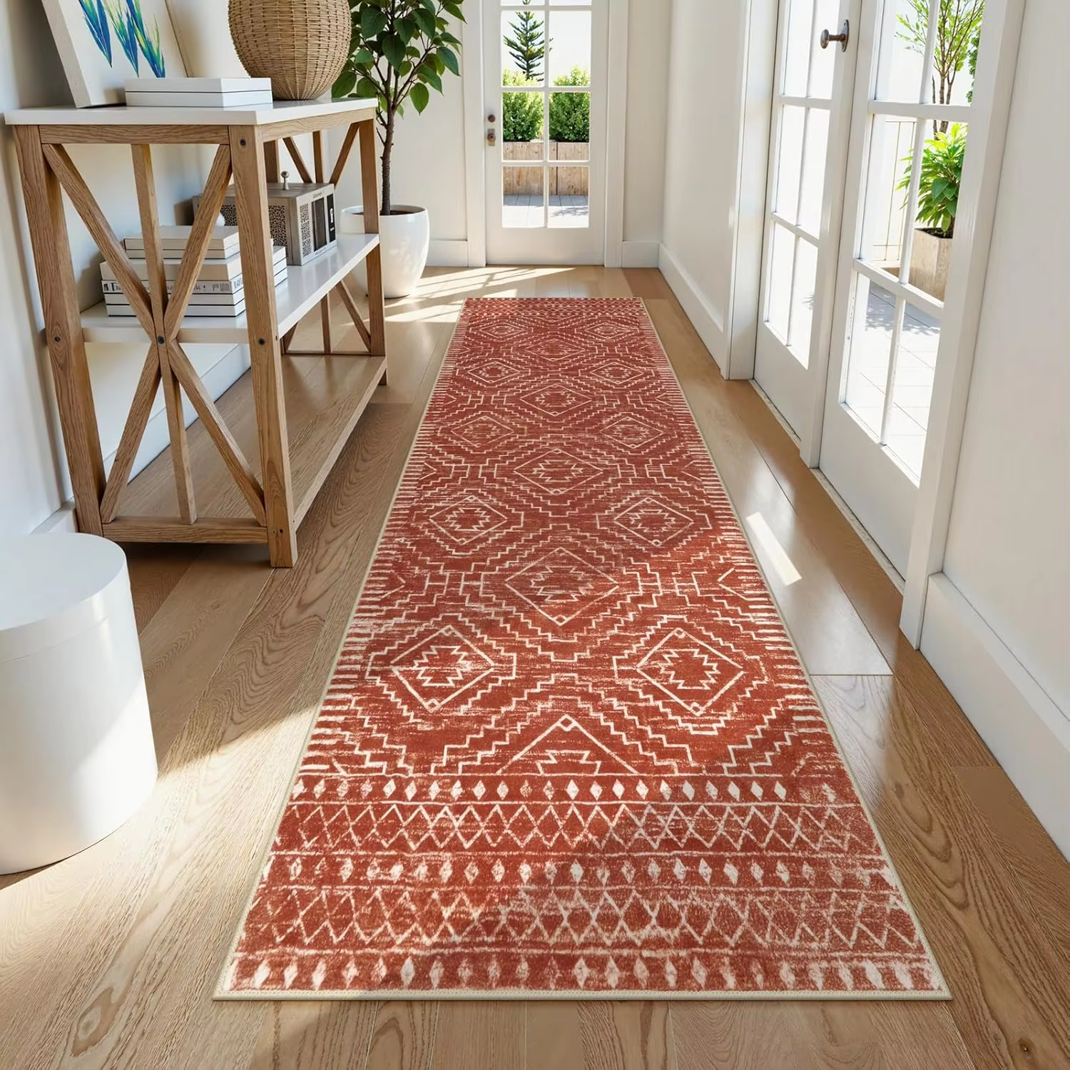 Tapis de couloir orange bohème tribal