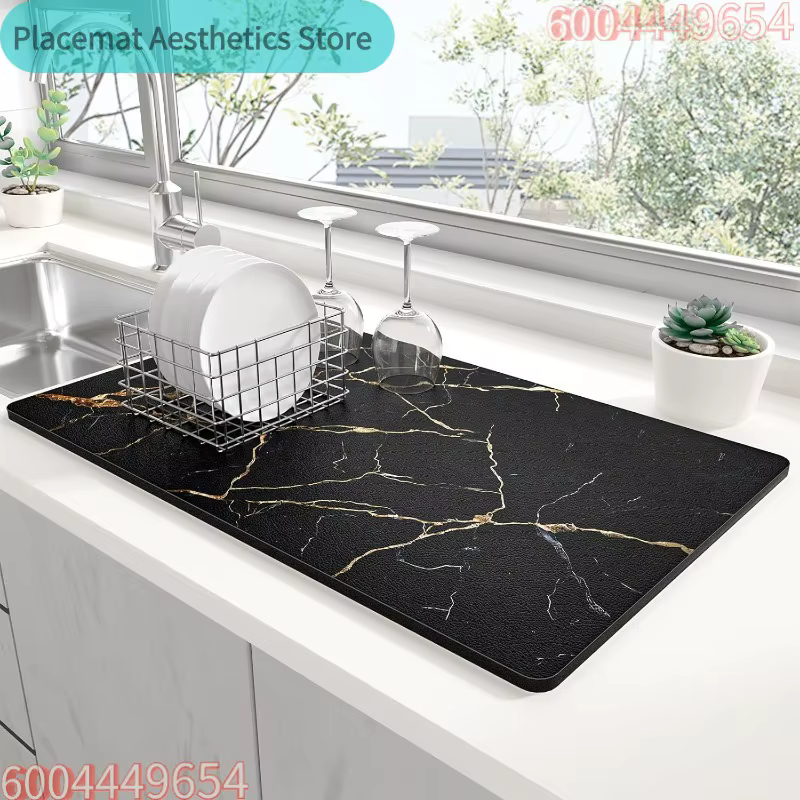 Tapis de séchage de cuisine à texture marbre
