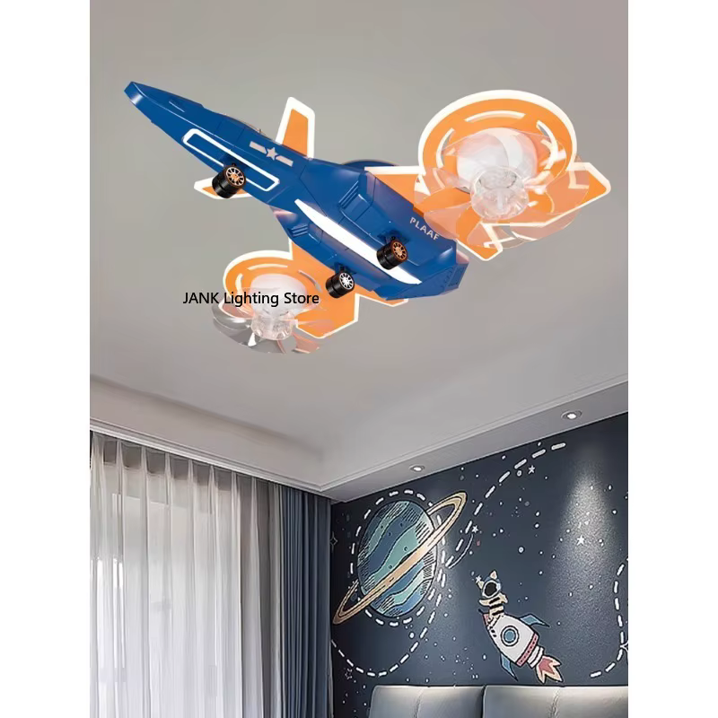 Nouveaux ventilateurs de plafond en forme d'avion, lampes de chambre pour enfants, ventilateurs créatifs en forme d'avion pour garçons, lampes de chambre pour garçons avec télécommande
