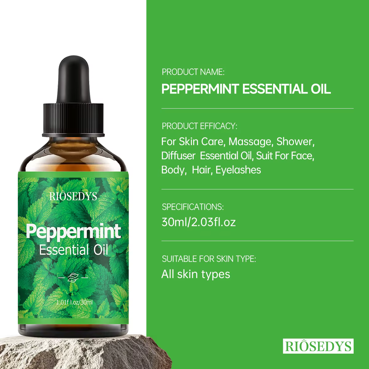 L'huile essentielle de menthe poivrée, avec son parfum de plantes, convient à la diffusion d'aromathérapie et au massage corporel et nourrit également les cheveux