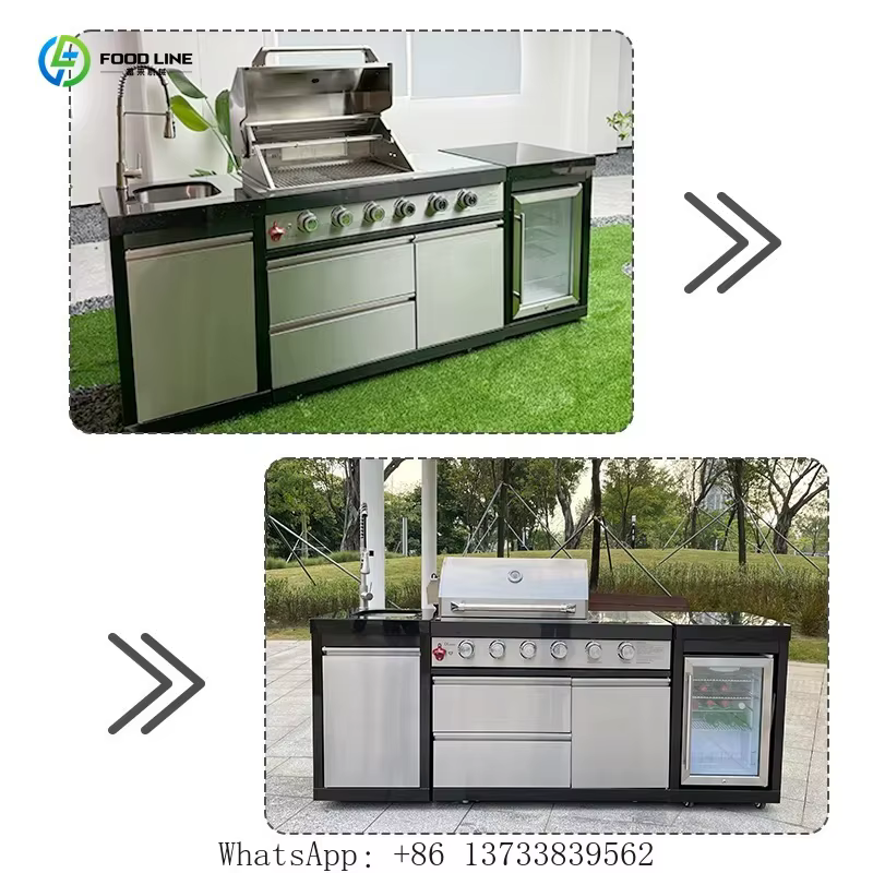 Îlot de cuisine portable haut de gamme personnalisé pour l'extérieur avec roues, idéal pour le camping, les jardins, les zones de supporters de football et les fêtes