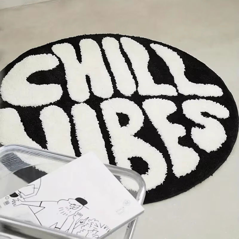 Tapis de sol créatif rond rayé noir et blanc VIKAMA