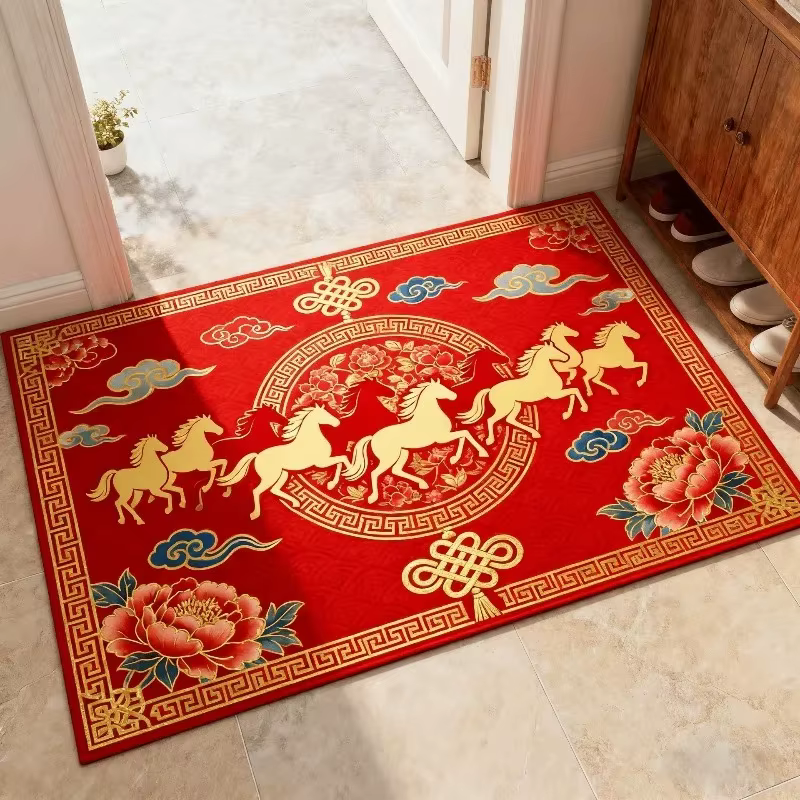 Tapis antidérapant VIKAMA motif cheval rouge pour le Festival du Printemps