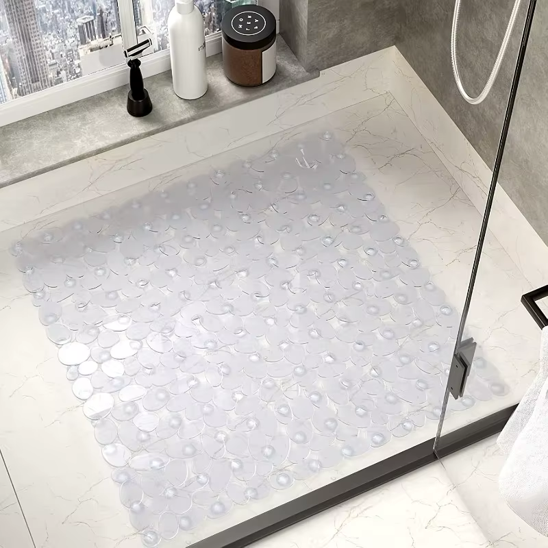 Tapis de bain galets antidérapant, tapis de sol de douche, Texture pierre, tapis de salle de bain en plastique avec ventouses, tapis carré antidérapant