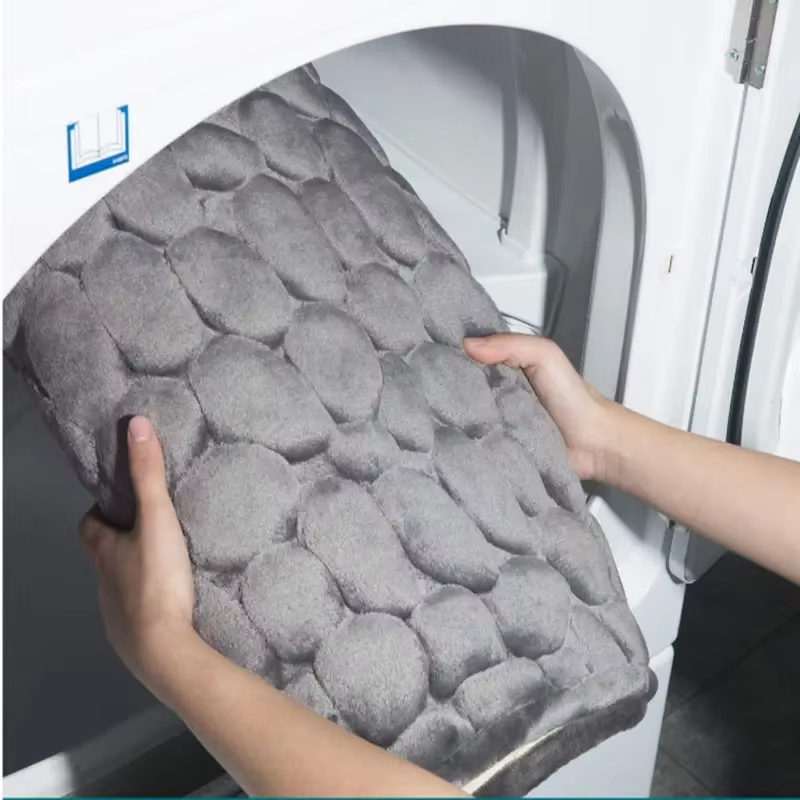Tapis de bain en mousse à mémoire de forme pour salle de bain, lavabo, côté baignoire, salle de douche et paillasson avec pavé en relief