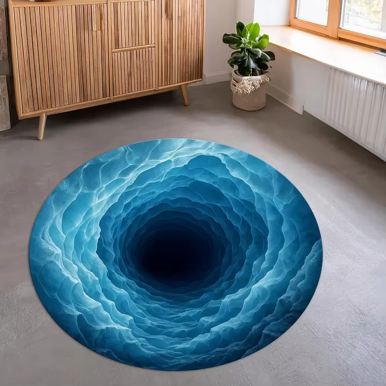 Tapis Illusion Vortex Océan Profond Rond Bleu Tourbillon