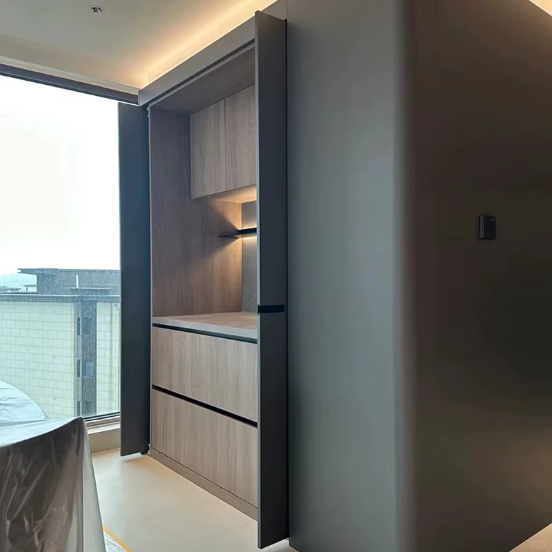 Système de porte d'armoire dissimulée à panneau unique, quincaillerie pivotante, rail de porte papillon, rail coulissant pour porte escamotable à insertion inversée