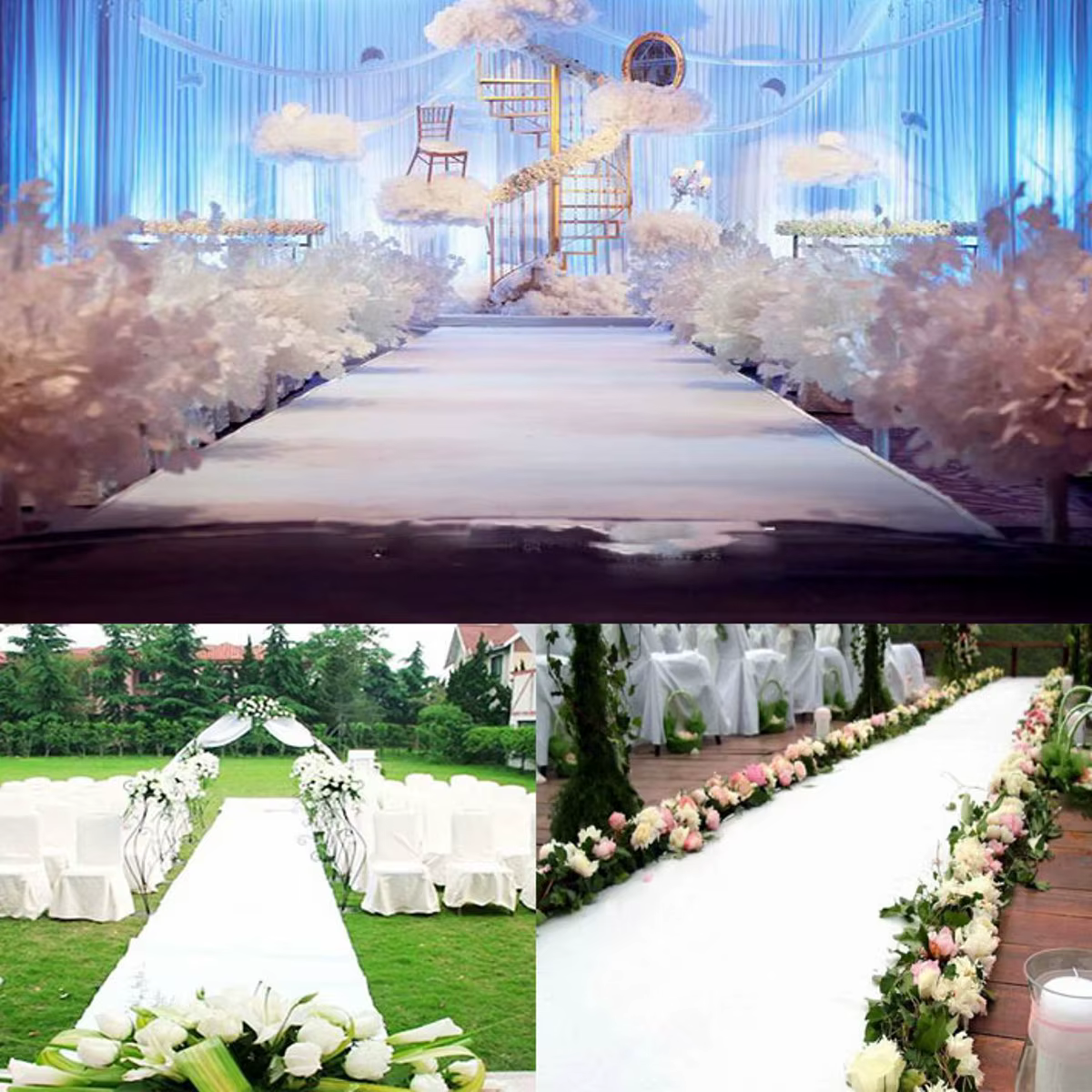 Tapis blanc antidérapant pour couloir de mariage