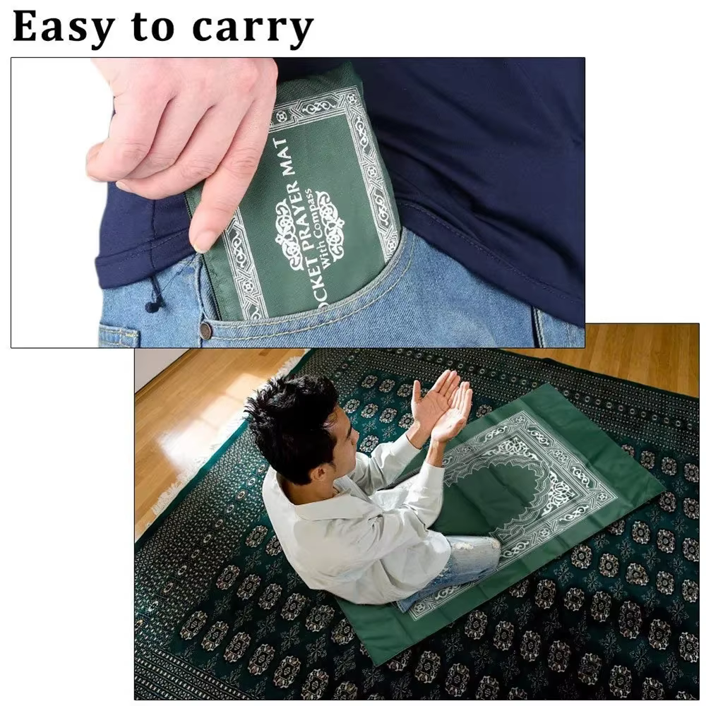 Tapis de prière de poche de prière Portable, cadeau islamique musulman, imperméable, avec boussole, couverture de prière de voyage, 100x60cm