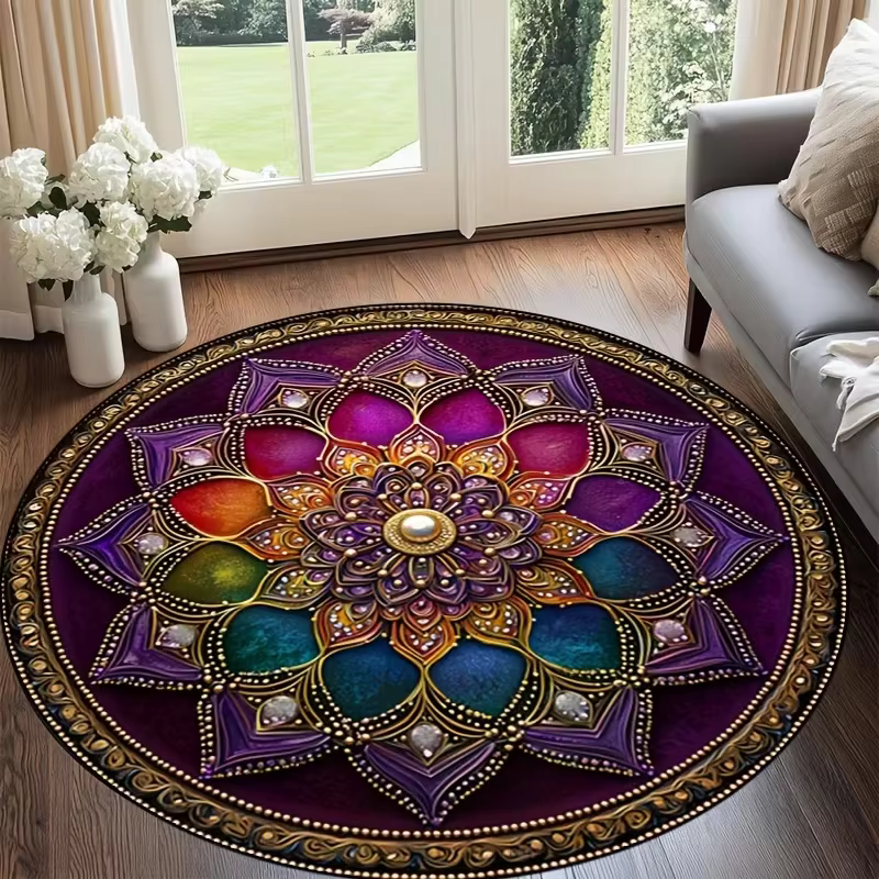 Tapis rond à motifs bohèmes