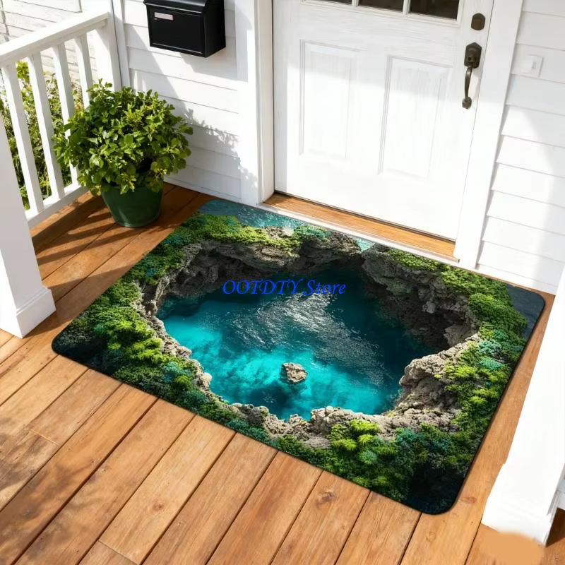 Tapis porte d'entrée absorbant 367A avec conception d'illusion d'optique 3D antidérapante pour sécurité