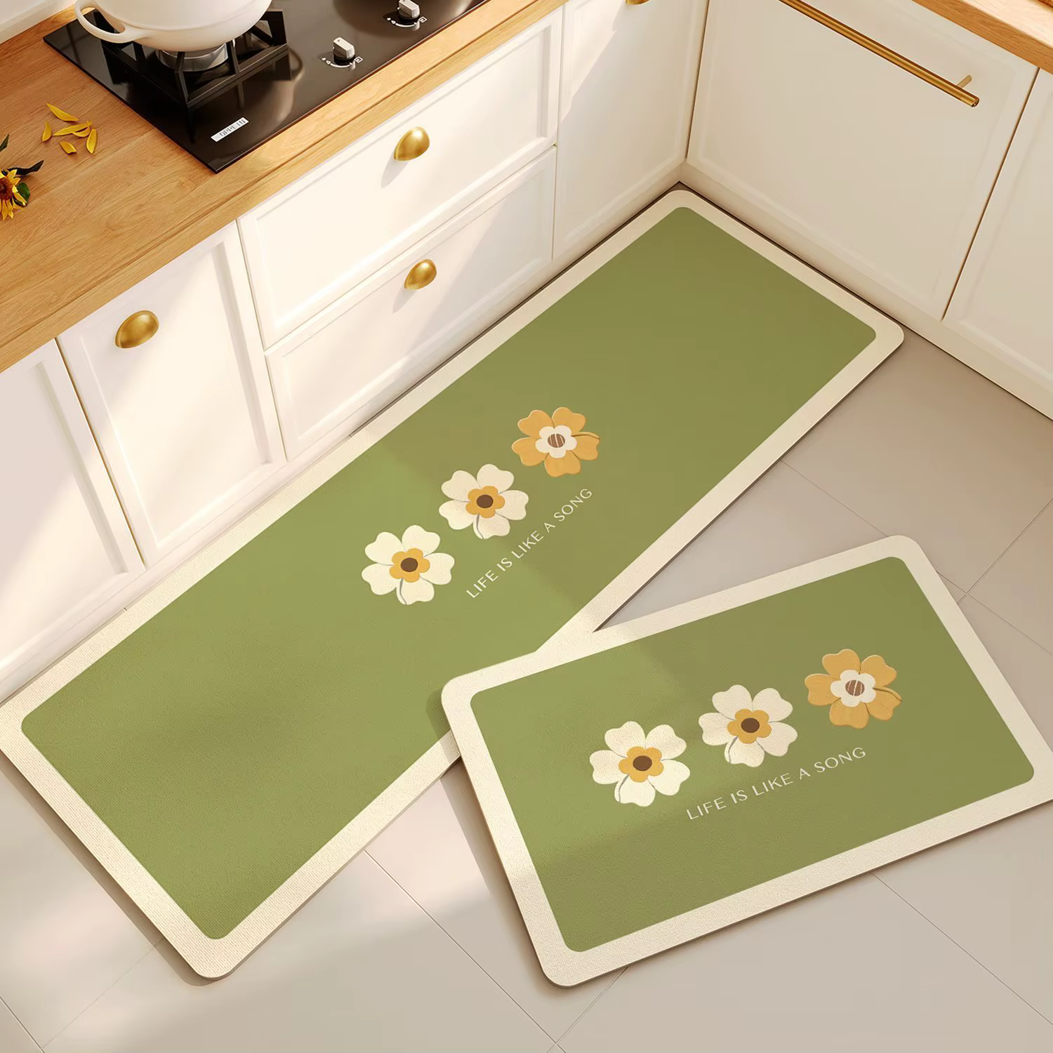 Nouveau tapis de sol de cuisine à motifs floraux