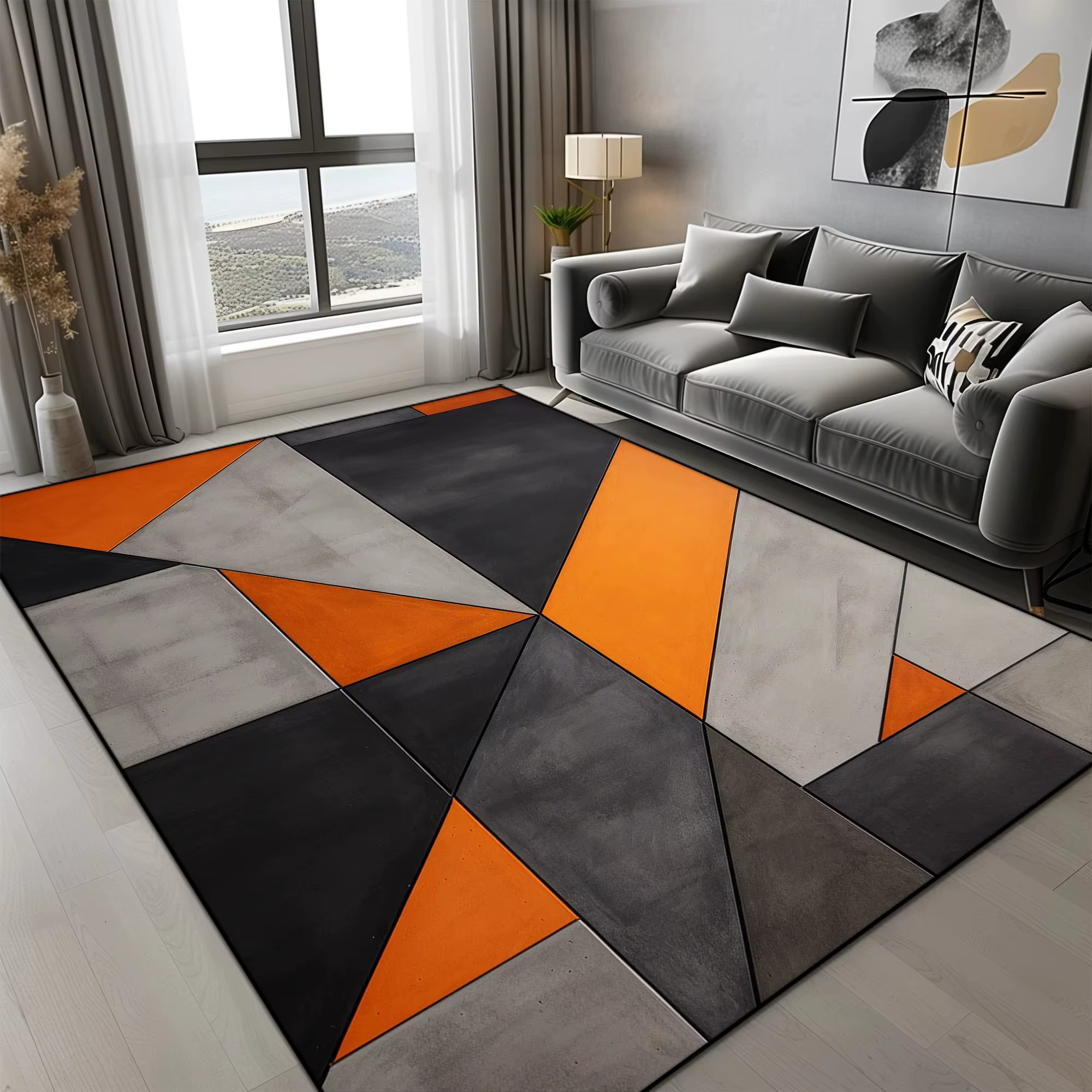Tapis géométrique Orange pour salon