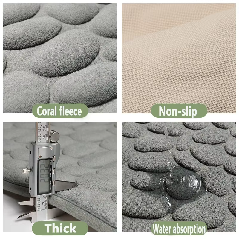 Tapis de bain en mousse à mémoire de forme pour salle de bain, lavabo, côté baignoire, salle de douche et paillasson avec pavé en relief